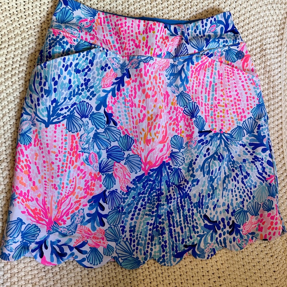 Lilly Pulitzer Luxletic Pink and Blue Scalloped Mini Skirt
